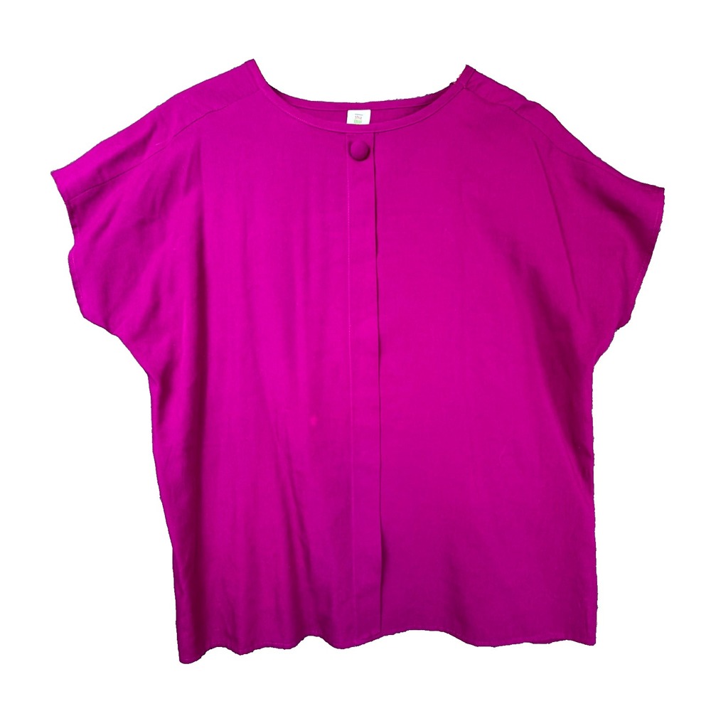 Vintage Style Que Secretary Blouse Top Womens L Magenta Pink Round Neck Dopamine